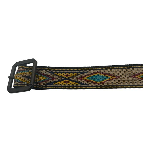 Woven Adjustable Bracelet Tribal Pattern Multicolor Brown Yellow Buckle Closure - Picture 5 of 7